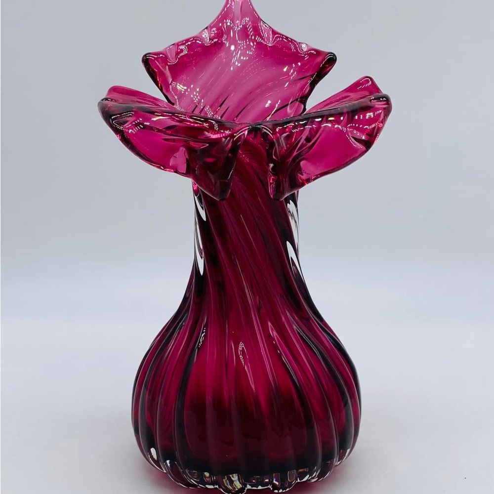 Antique Victorian Era Cranberry Glass Jack in the Pulpit Vase